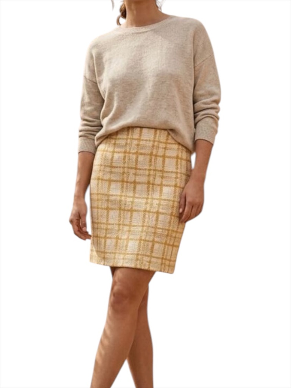 Talbots Brocade Pencil Skirt - Yellow Tartan Plaid Size 6P